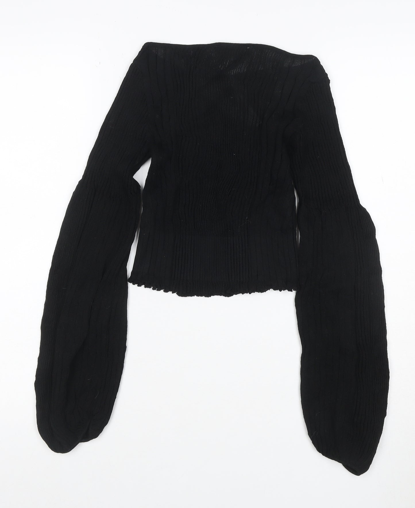 Zara Women Black S Rib Knit Balloon Sleeve Pullover Jumper