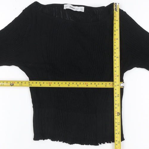 Zara Women Black S Rib Knit Balloon Sleeve Pullover Jumper