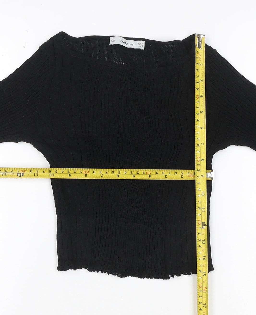 Zara Women Black S Rib Knit Balloon Sleeve Pullover Jumper