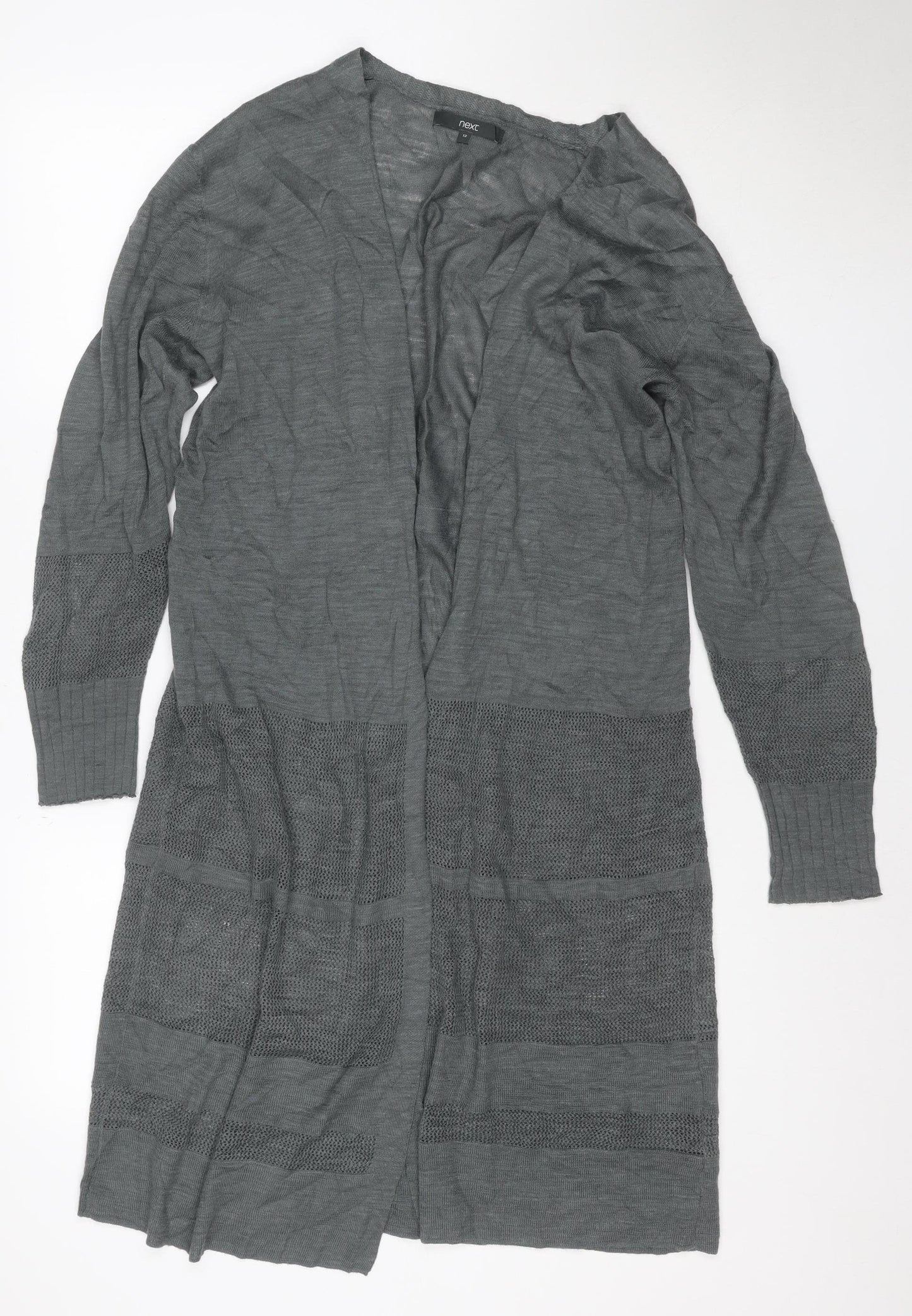 Next Women Grey UK 12 Open Knit Drawstring Tunic Jumper