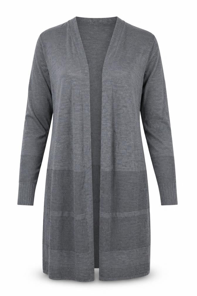 Front view of Next Women Grey UK 12 Open Knit Drawstring Tunic Jumper