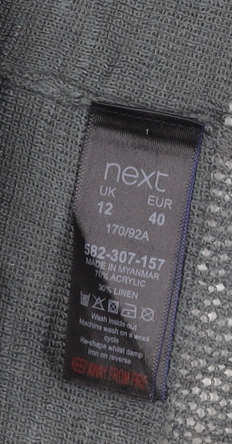 Next Women Grey UK 12 Open Knit Drawstring Tunic Jumper