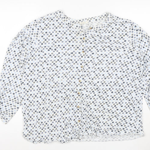 White Stuff Women White Floral Button-Up Blouse UK 16 3/4 Roll Tab Sleeves