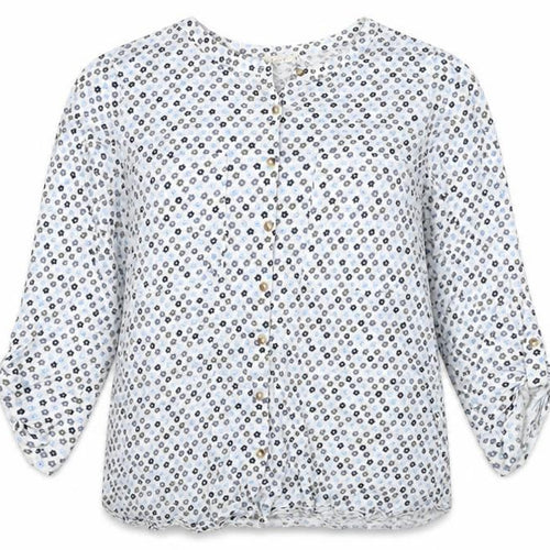 White Stuff Women White Floral Button-Up Blouse UK 16 3/4 Roll Tab Sleeves