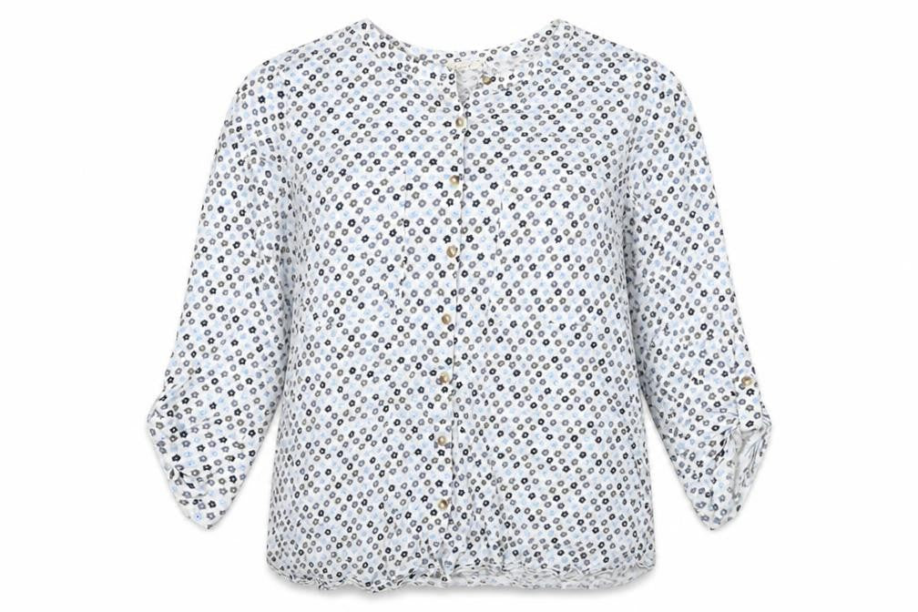White Stuff Women White Floral Button-Up Blouse UK 16 3/4 Roll Tab Sleeves