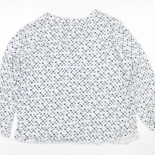 White Stuff Women White Floral Button-Up Blouse UK 16 3/4 Roll Tab Sleeves