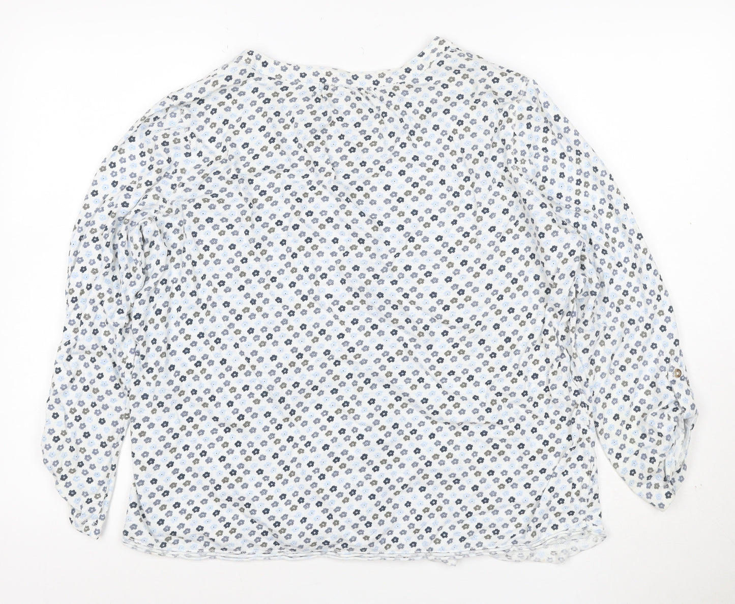 White Stuff Women White Floral Button-Up Blouse UK 16 3/4 Roll Tab Sleeves