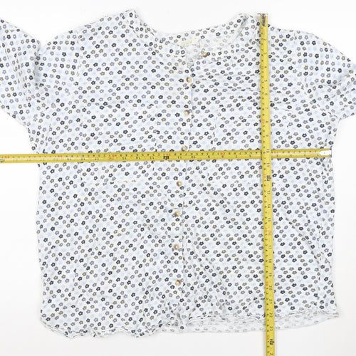 White Stuff Women White Floral Button-Up Blouse UK 16 3/4 Roll Tab Sleeves
