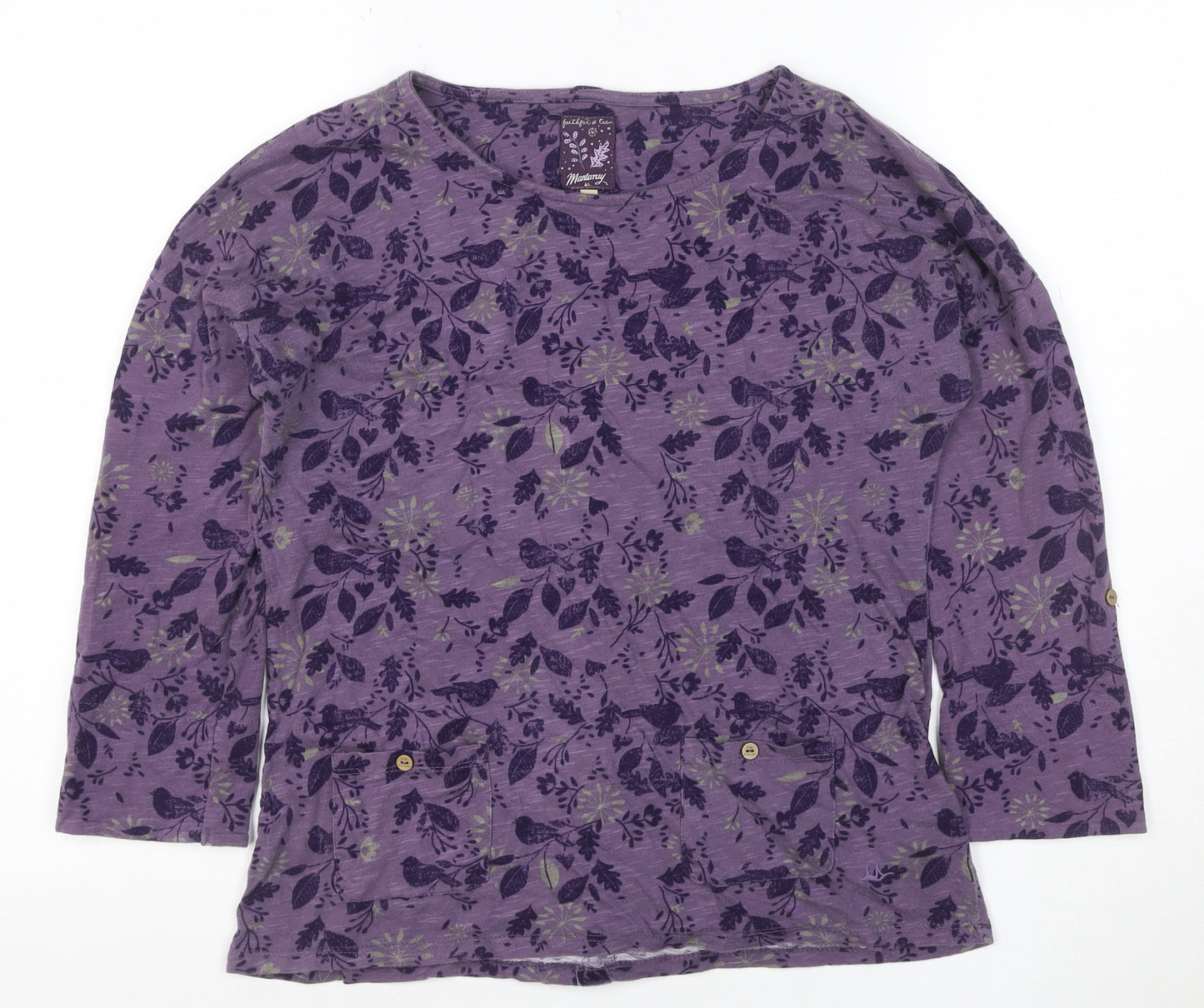 Mantaray Women Purple 12 Floral Bird Cotton Button-Up Long Sleeve Top