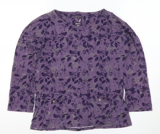 Mantaray Women Purple 12 Floral Bird Cotton Button-Up Long Sleeve Top