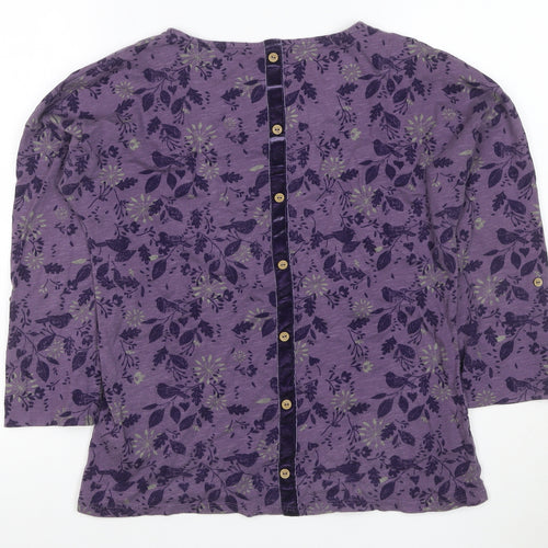 Mantaray Women Purple 12 Floral Bird Cotton Button-Up Long Sleeve Top