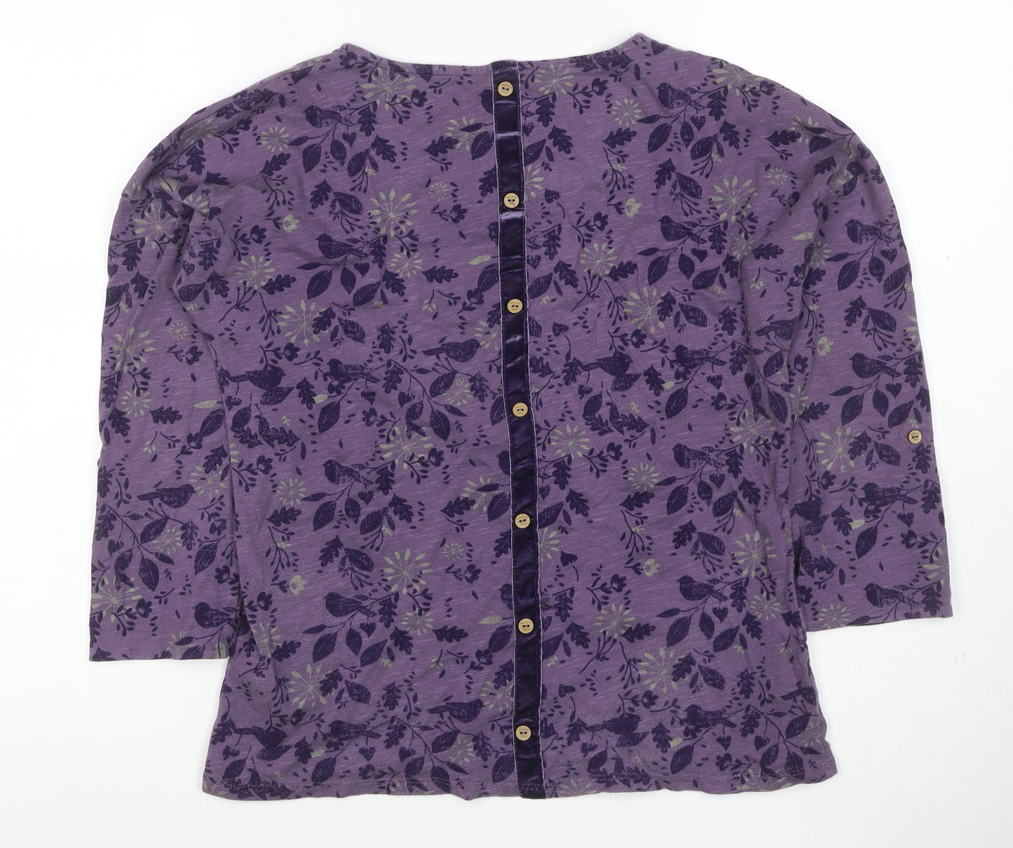 Mantaray Women Purple 12 Floral Bird Cotton Button-Up Long Sleeve Top
