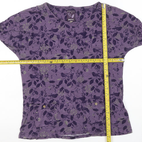 Mantaray Women Purple 12 Floral Bird Cotton Button-Up Long Sleeve Top