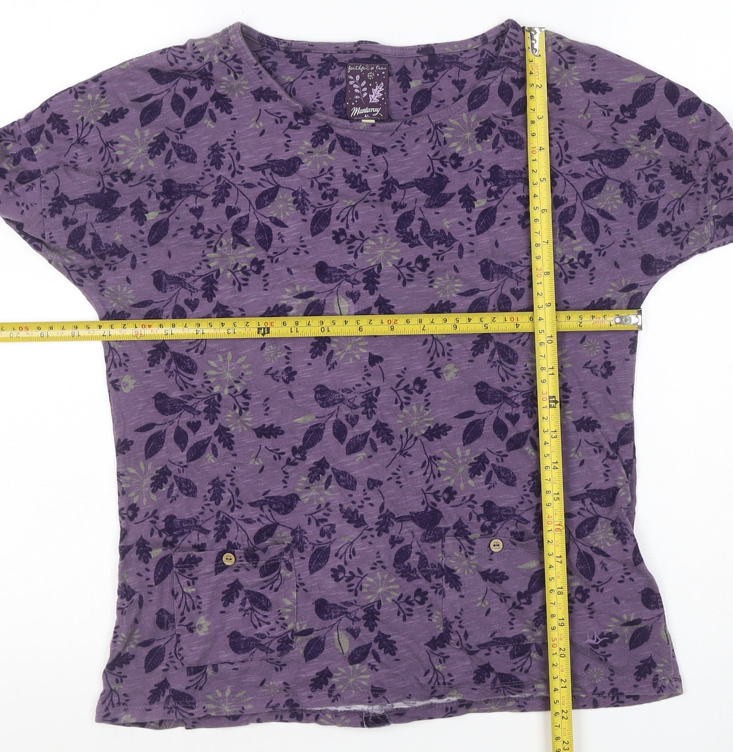 Mantaray Women Purple 12 Floral Bird Cotton Button-Up Long Sleeve Top