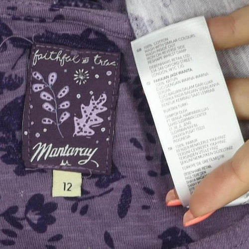 Mantaray Women Purple 12 Floral Bird Cotton Button-Up Long Sleeve Top