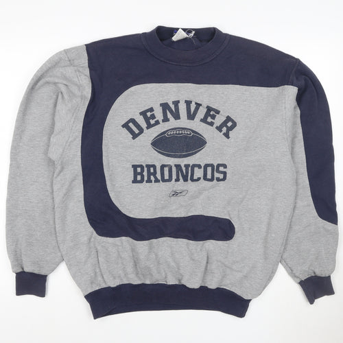 Reebok Men’s L Grey Navy Denver Broncos Graphic Pullover Sweatshirt