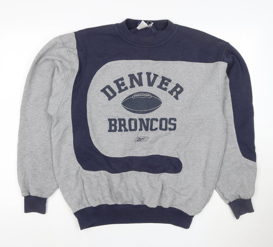 Reebok Men’s L Grey Navy Denver Broncos Graphic Pullover Sweatshirt