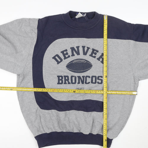 Reebok Men’s L Grey Navy Denver Broncos Graphic Pullover Sweatshirt