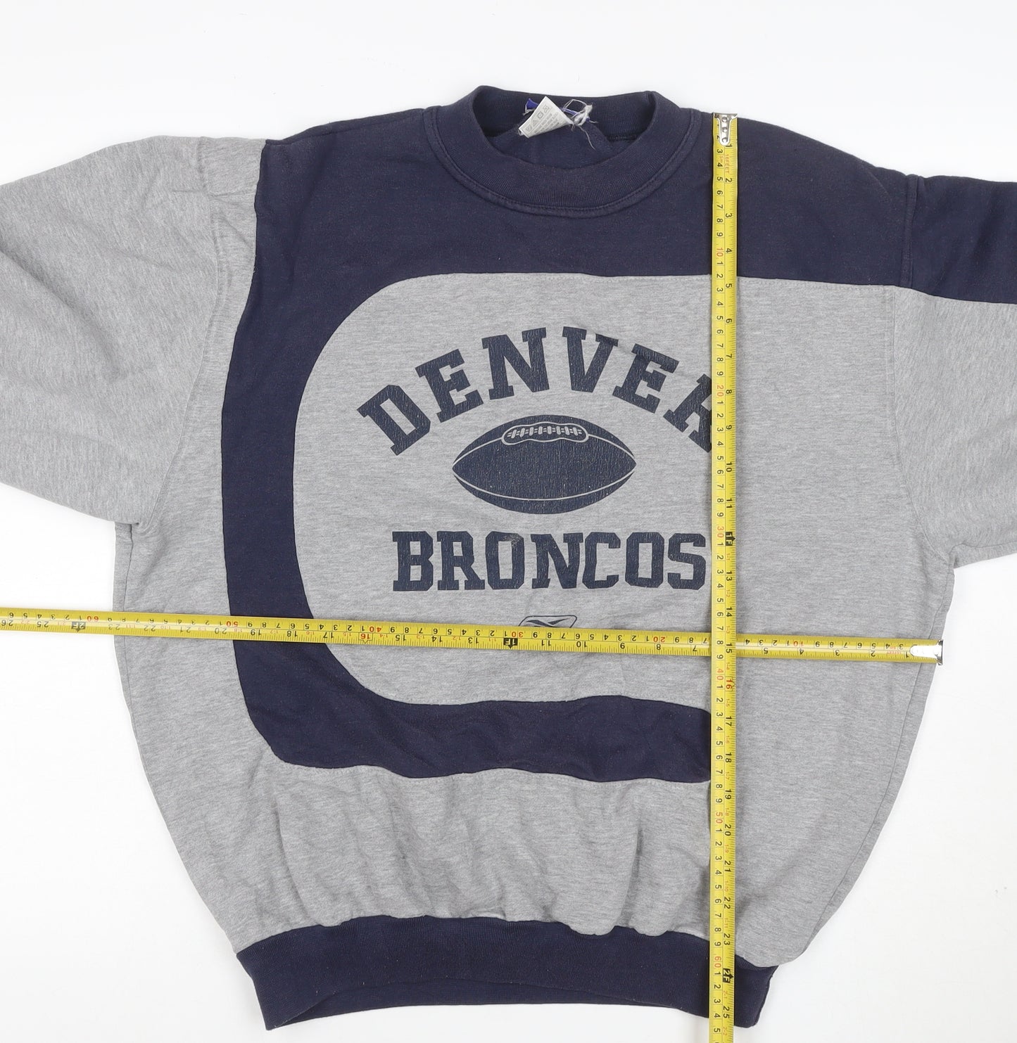 Reebok Men’s L Grey Navy Denver Broncos Graphic Pullover Sweatshirt