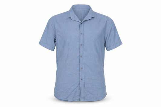 Front view of Jack Reid men’s blue 15.5 cotton rich short sleeve button-up casual shirt