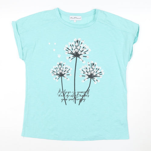 Mudflower Women Blue Size 12 Floral Quote Cap Sleeve T-Shirt