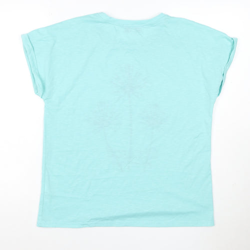 Mudflower Women Blue Size 12 Floral Quote Cap Sleeve T-Shirt