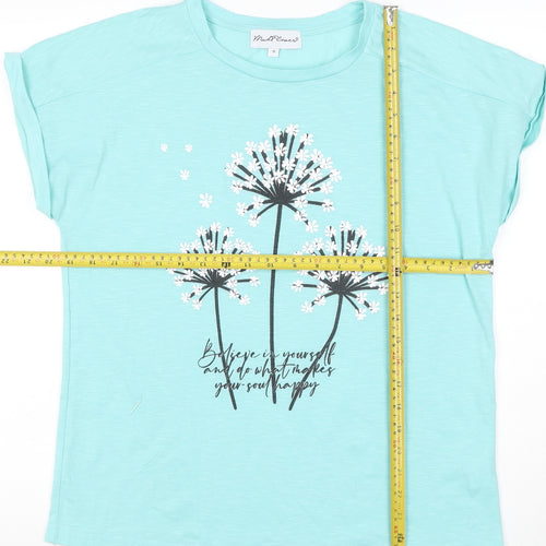 Mudflower Women Blue Size 12 Floral Quote Cap Sleeve T-Shirt