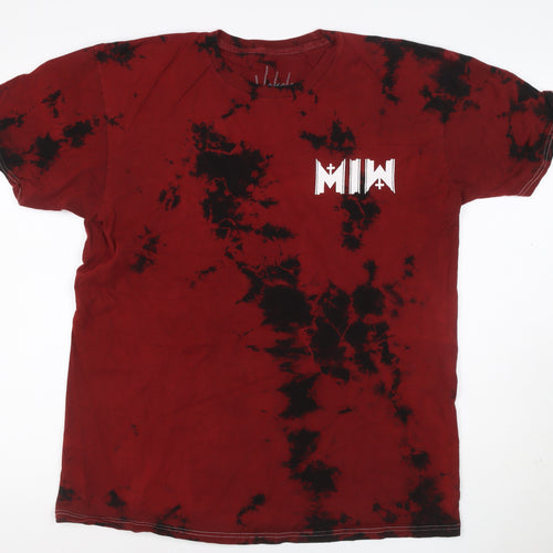 Vakate Men’s Red Black Tie Dye Graphic Print Cotton Large Goth T-Shirt