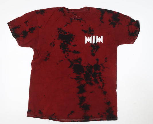 Vakate Men’s Red Black Tie Dye Graphic Print Cotton Large Goth T-Shirt
