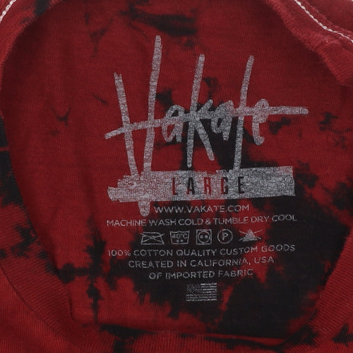 Vakate Men’s Red Black Tie Dye Graphic Print Cotton Large Goth T-Shirt