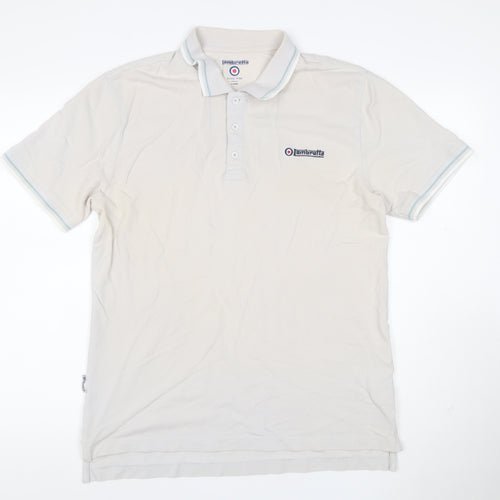 Lambretta Men’s Ivory XL Cotton Logo Polo Shirt Contrast Trim