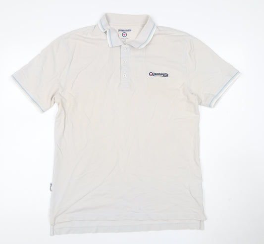 Lambretta Men’s Ivory XL Cotton Logo Polo Shirt Contrast Trim