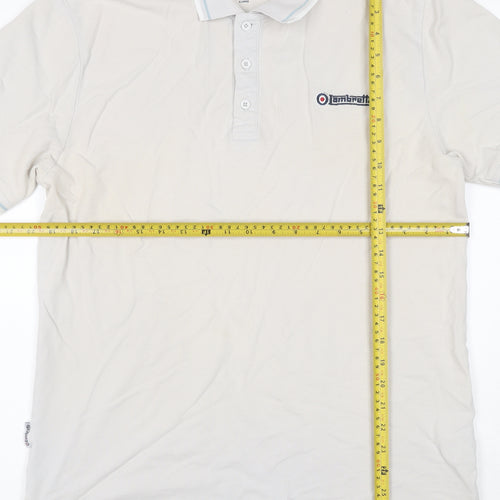 Lambretta Men’s Ivory XL Cotton Logo Polo Shirt Contrast Trim
