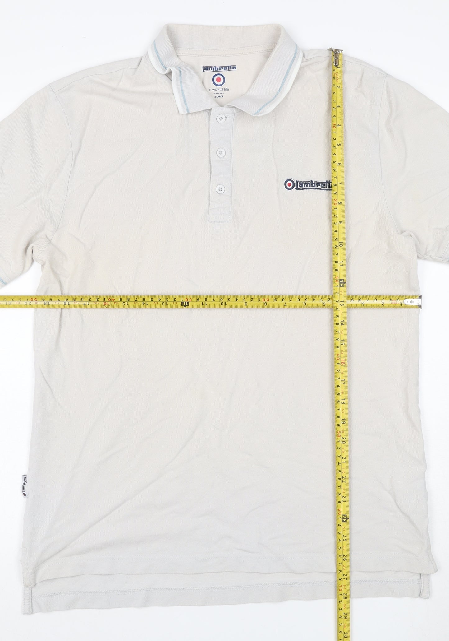 Lambretta Men’s Ivory XL Cotton Logo Polo Shirt Contrast Trim