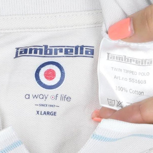 Lambretta Men’s Ivory XL Cotton Logo Polo Shirt Contrast Trim
