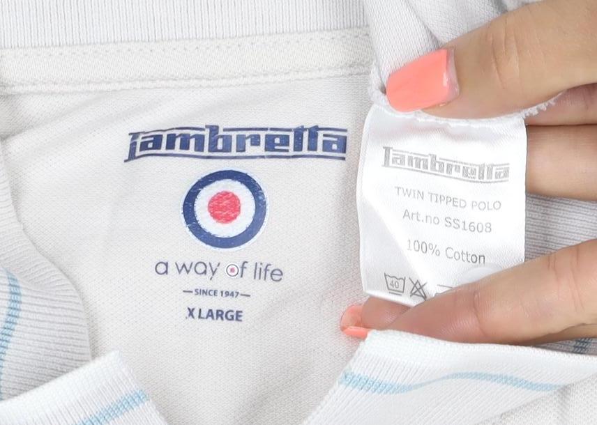 Lambretta Men’s Ivory XL Cotton Logo Polo Shirt Contrast Trim
