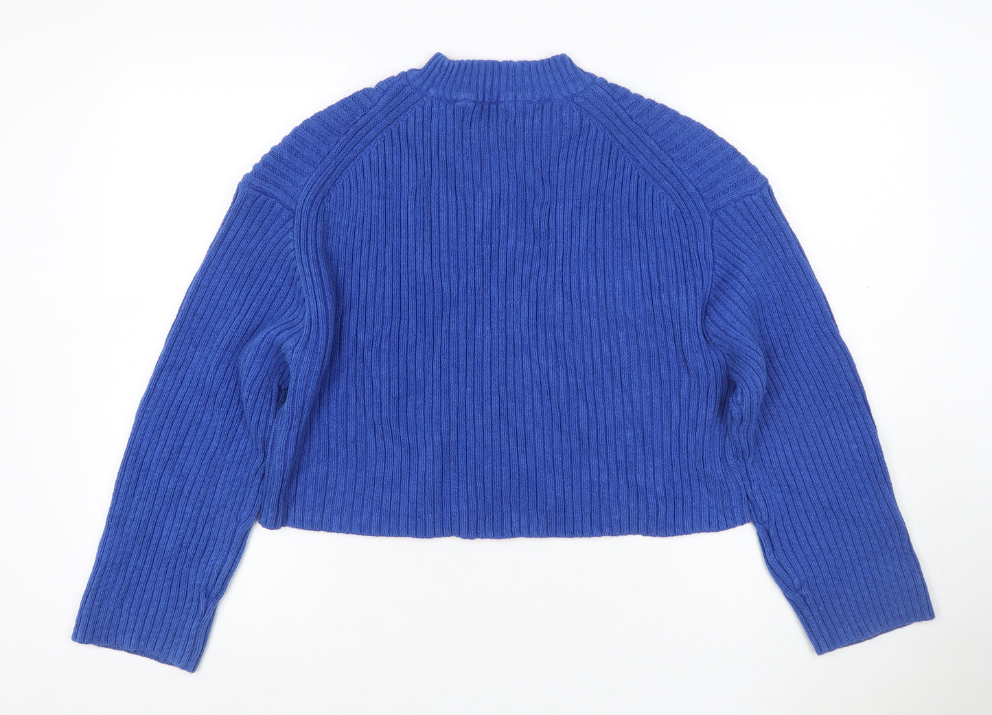 H&M Women Blue Rib Knit Mock Neck Raglan Pullover Jumper UK 16
