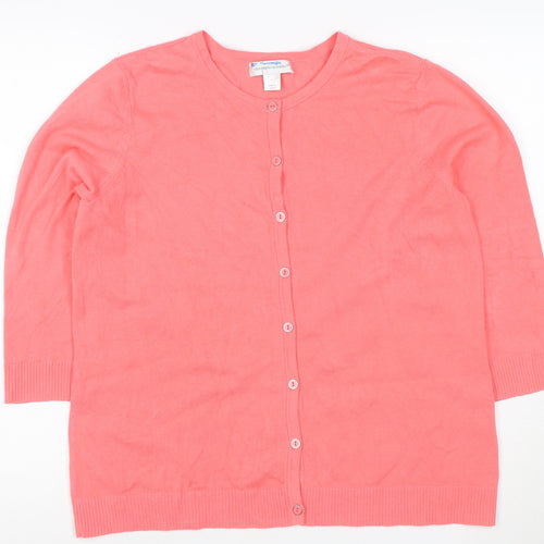 Christopher & Banks Women Pink L Button Front Cotton Knit Cardigan