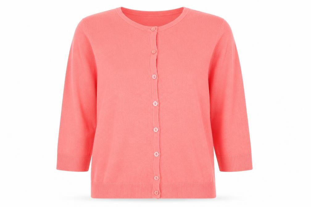 Front view of Christopher & Banks Women Pink L Button Front Cotton Knit Cardigan