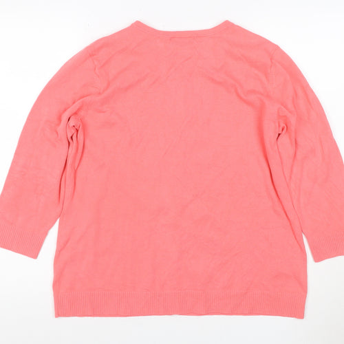 Christopher & Banks Women Pink L Button Front Cotton Knit Cardigan