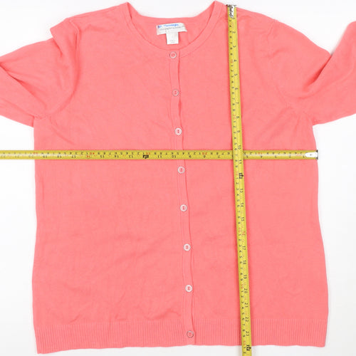 Christopher & Banks Women Pink L Button Front Cotton Knit Cardigan
