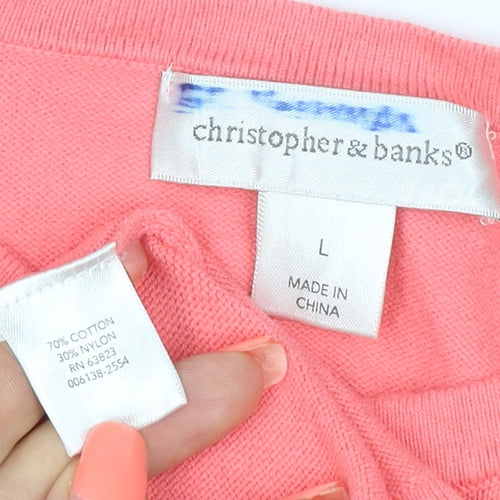 Christopher & Banks Women Pink L Button Front Cotton Knit Cardigan
