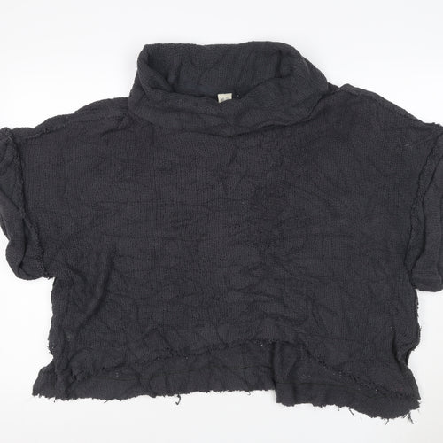 We The Free Women Black XS Cowl Neck Distressed Cotton Knit Pullover
