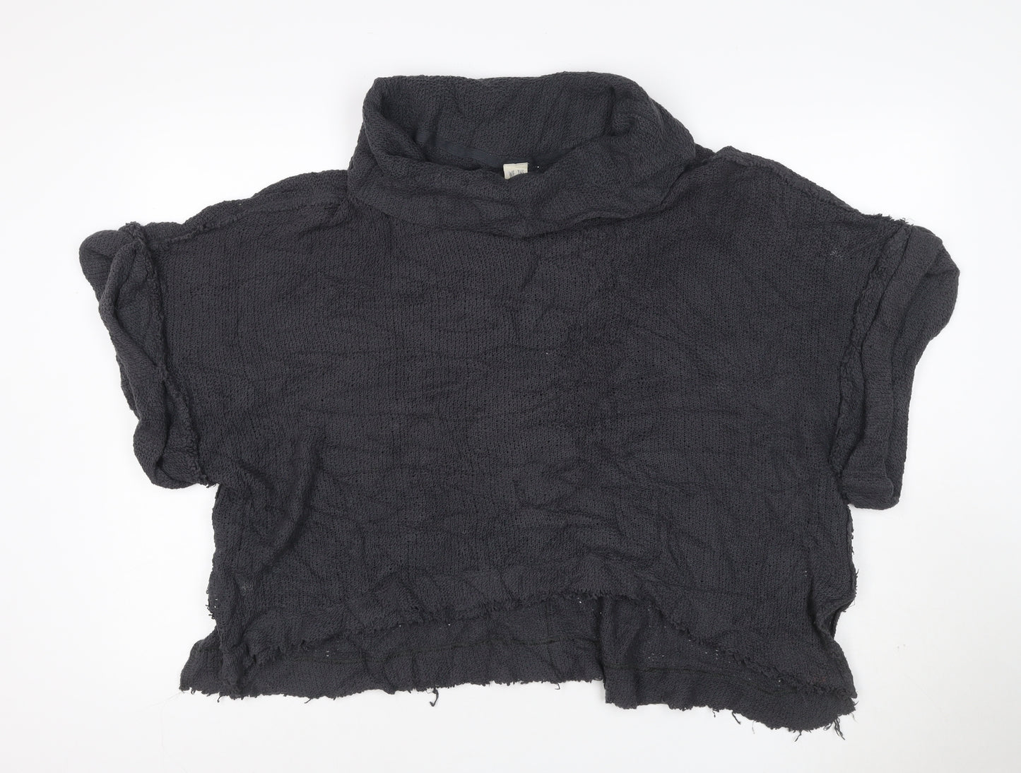 We The Free Women Black XS Cowl Neck Distressed Cotton Knit Pullover