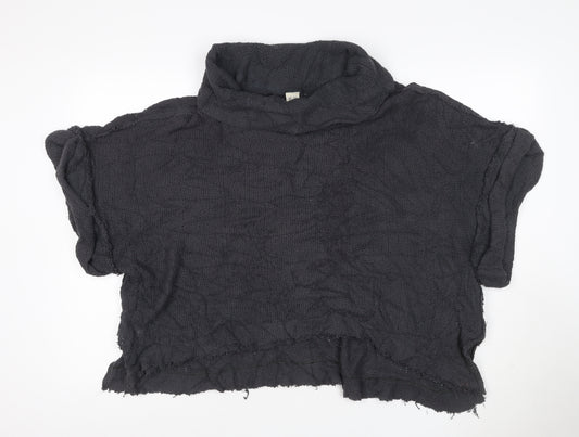 We The Free Women Black XS Cowl Neck Distressed Cotton Knit Pullover