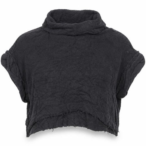 We The Free Women Black XS Cowl Neck Distressed Cotton Knit Pullover