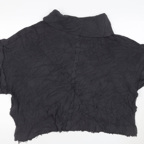 We The Free Women Black XS Cowl Neck Distressed Cotton Knit Pullover