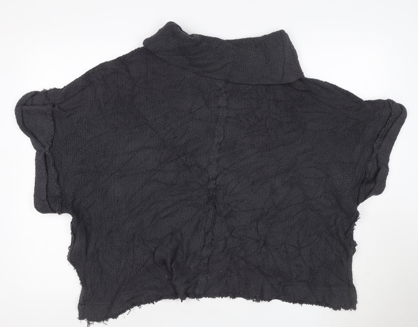 We The Free Women Black XS Cowl Neck Distressed Cotton Knit Pullover