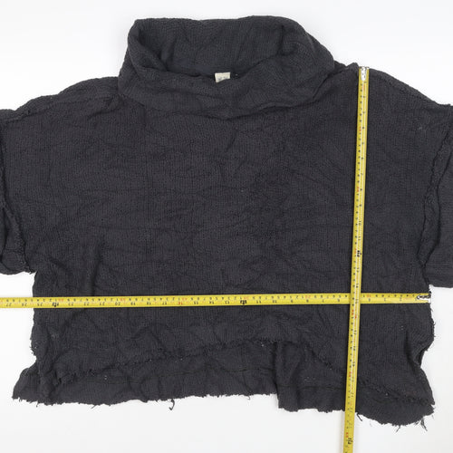 We The Free Women Black XS Cowl Neck Distressed Cotton Knit Pullover