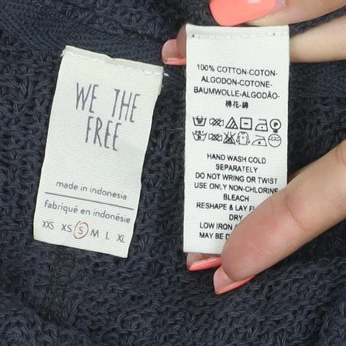 We The Free Women Black XS Cowl Neck Distressed Cotton Knit Pullover